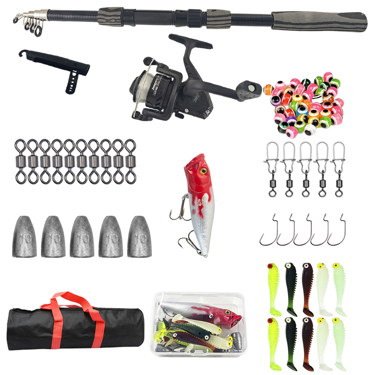 Fishing Rod Combo - ชุดคันเบ็ดตกปลาแบบพกพา ยืดหดได้ 1.8 เมตร คันเบ็ดไฟเบอร์กลาส 3